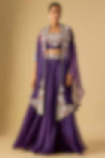 Dark Purple Organza Thread Work Skirt Set by Prisho at Pernia's Pop Up Shop