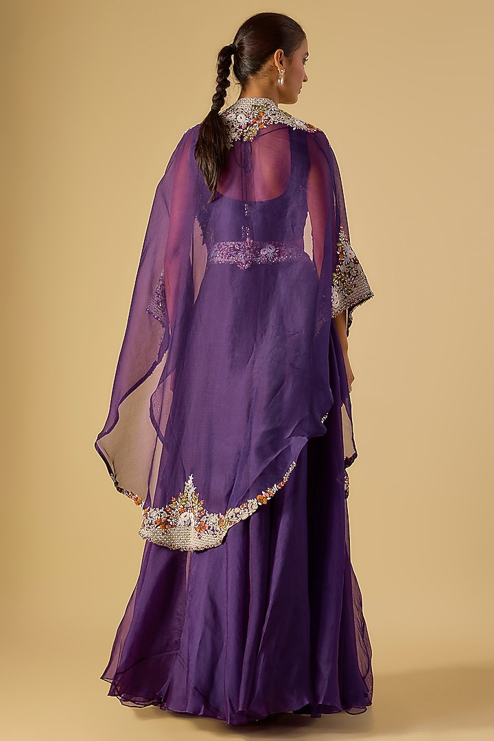 Dark Purple Organza Thread Work Skirt Set by Prisho at Pernia's Pop Up Shop