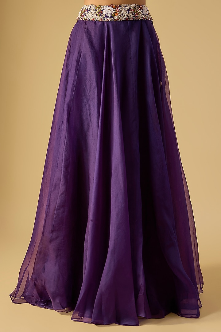 Dark Purple Organza Thread Work Skirt Set by Prisho at Pernia's Pop Up Shop