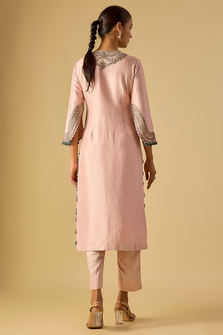 Flamingo Pink Silk Maal Work Kurta Set by Prisho at Pernia's Pop Up Shop
