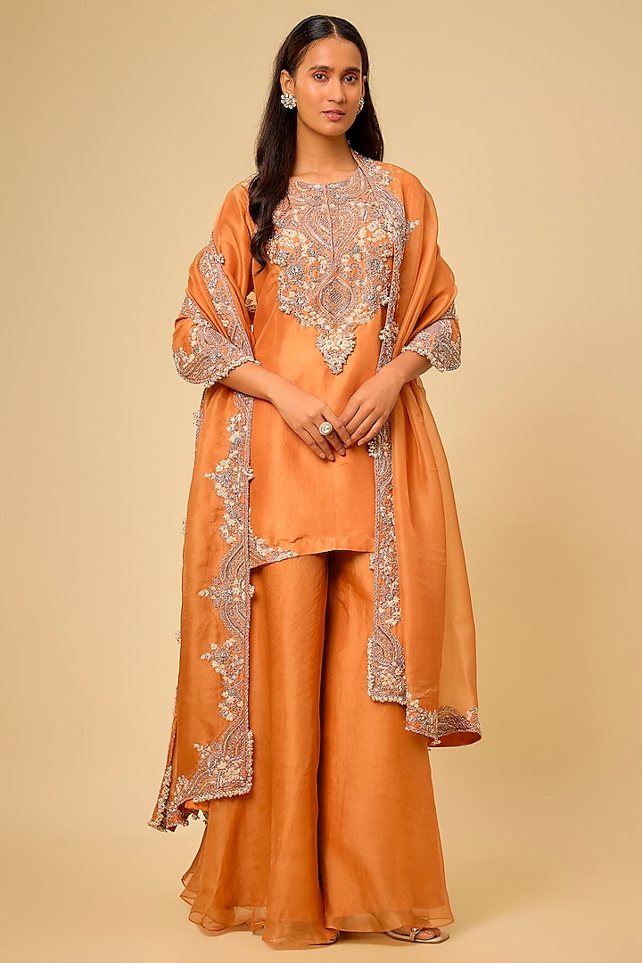 Rust Silk Wedding Sharara Set by Prisho at Pernia's Pop Up Shop