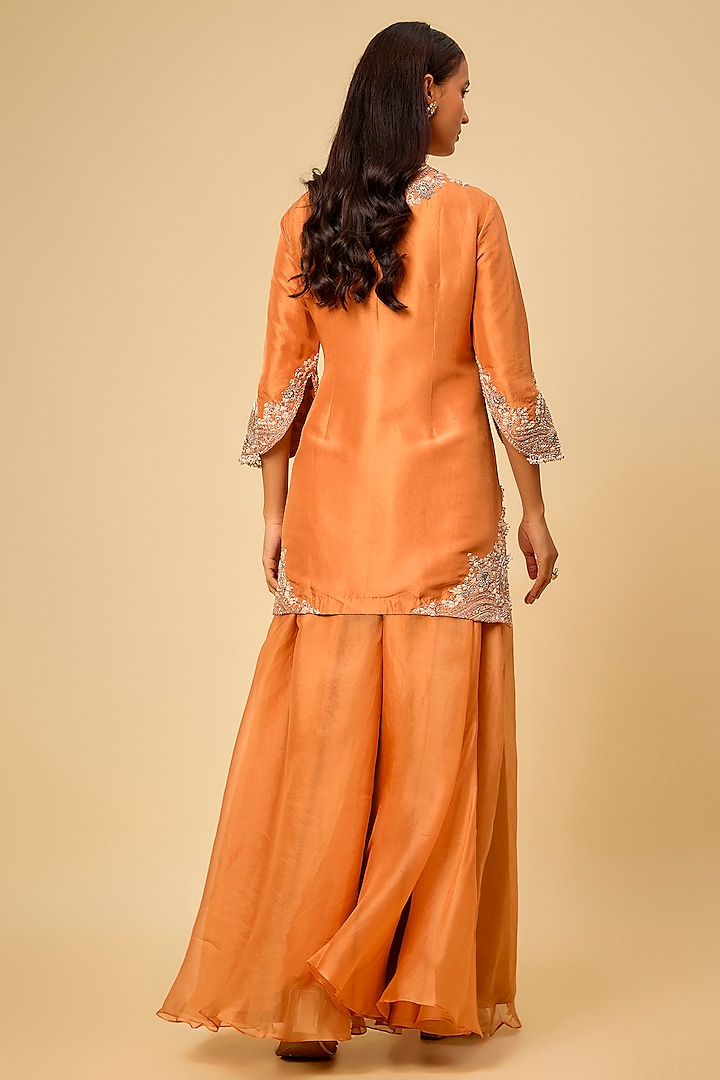 Rust Silk Wedding Sharara Set by Prisho at Pernia's Pop Up Shop