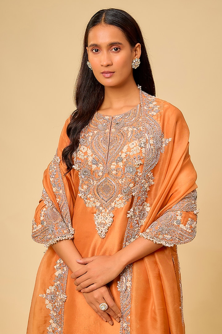 Rust Silk Wedding Sharara Set by Prisho at Pernia's Pop Up Shop