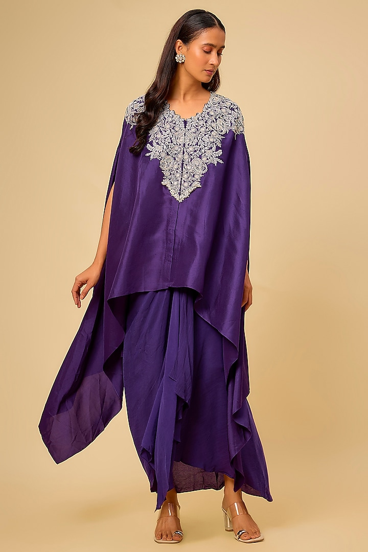 Dark Purple Modal Satin Skirt Set by Prisho at Pernia's Pop Up Shop