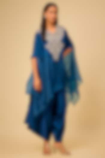 Blue Semi-Organza Silk Resham & Maal Work Kaftan Set by Prisho at Pernia's Pop Up Shop
