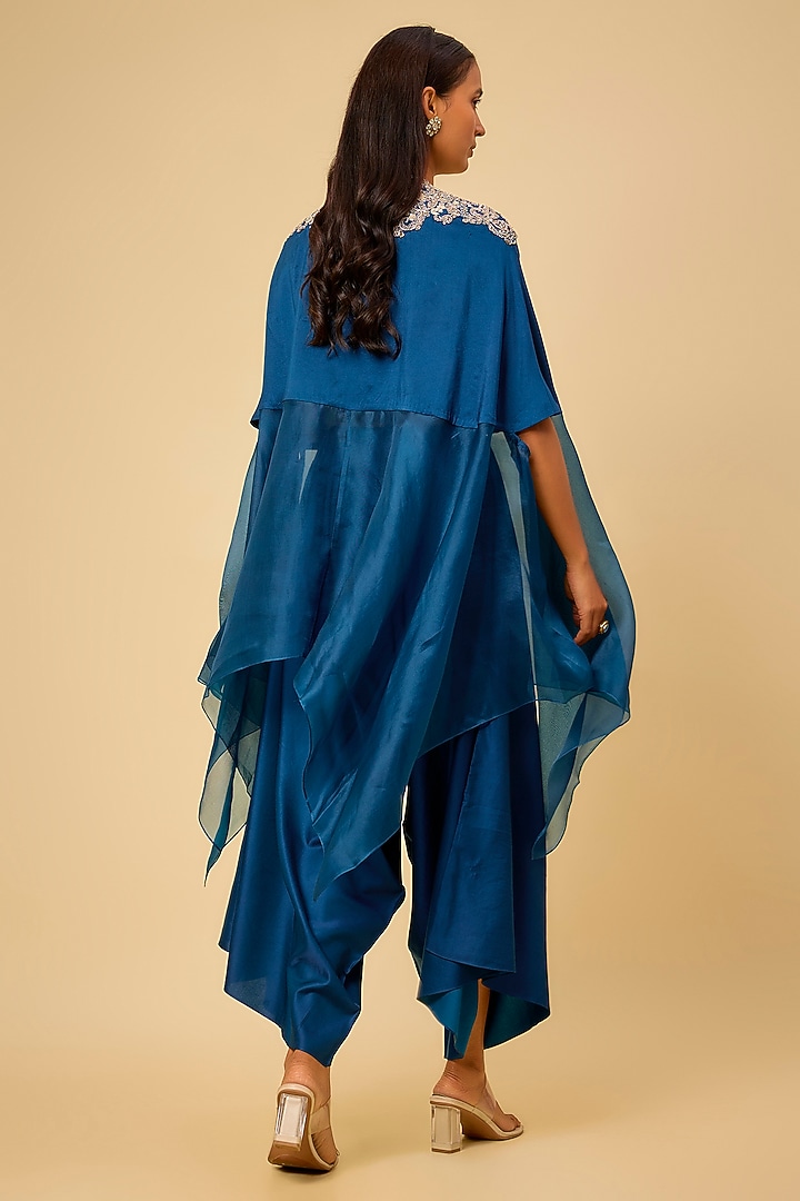 Blue Semi-Organza Silk Resham & Maal Work Kaftan Set by Prisho at Pernia's Pop Up Shop
