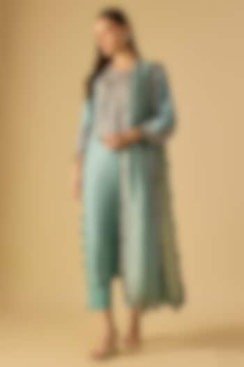Aqua Silk Maal Work Kurta Set by Prisho at Pernia's Pop Up Shop