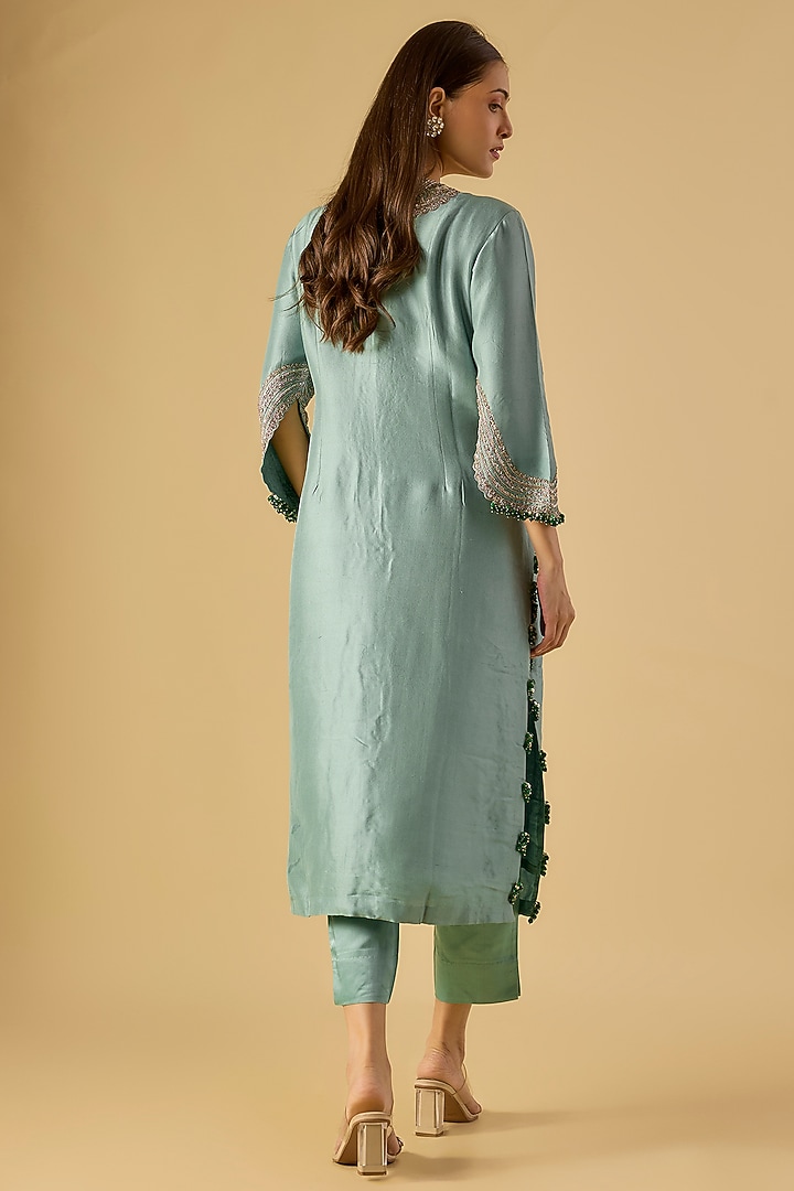 Aqua Silk Maal Work Kurta Set by Prisho at Pernia's Pop Up Shop