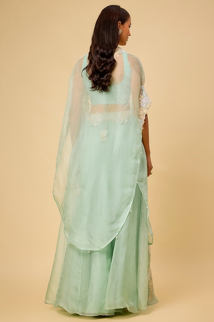 Aqua Organza Resham Work Skirt Set by Prisho at Pernia's Pop Up Shop