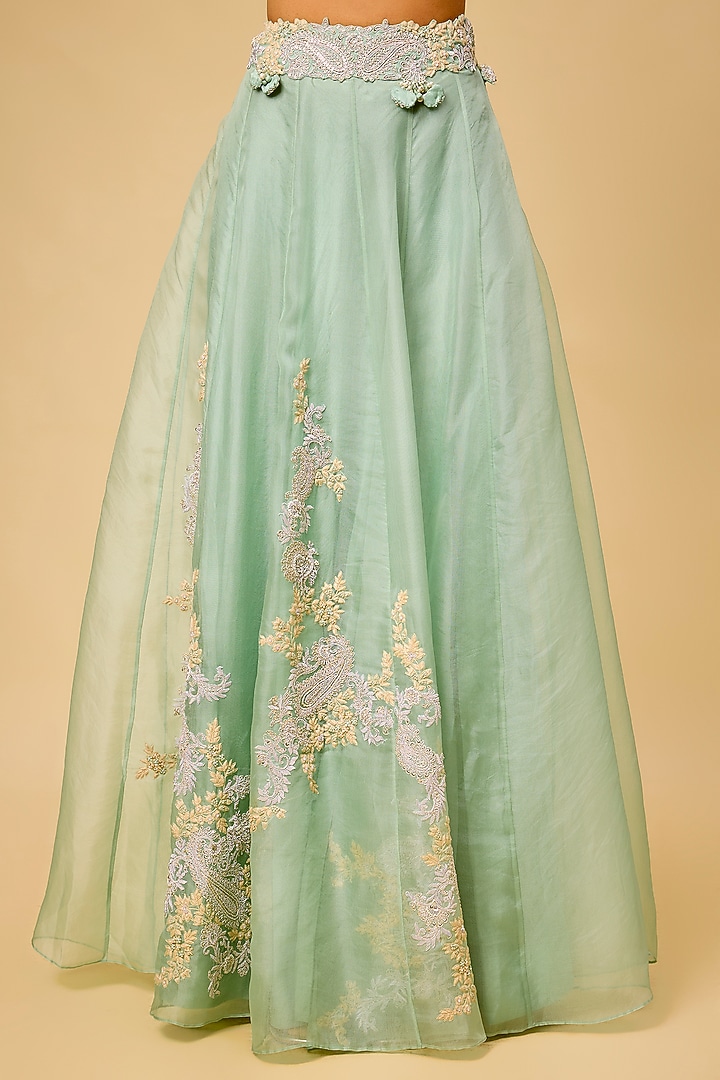 Aqua Organza Resham Work Skirt Set by Prisho at Pernia's Pop Up Shop