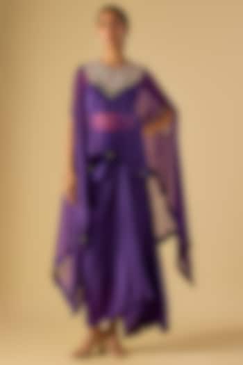 Dark Purple Organza Dori Work Kaftan Set by Prisho at Pernia's Pop Up Shop