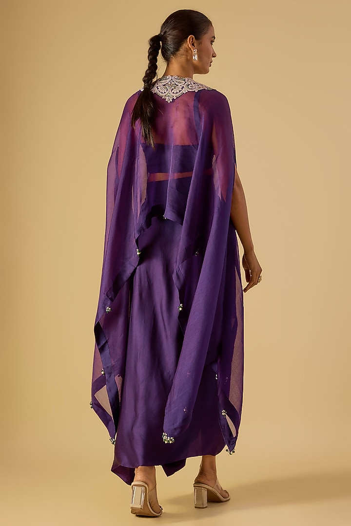 Dark Purple Organza Dori Work Kaftan Set by Prisho at Pernia's Pop Up Shop