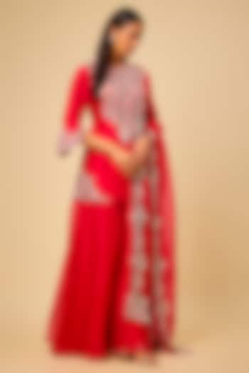 Red Organza Wedding Sharara Set by Prisho at Pernia's Pop Up Shop