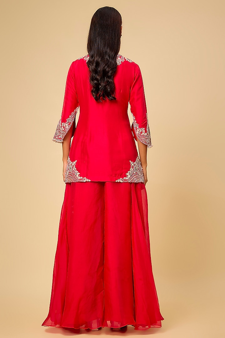 Red Organza Wedding Sharara Set by Prisho at Pernia's Pop Up Shop
