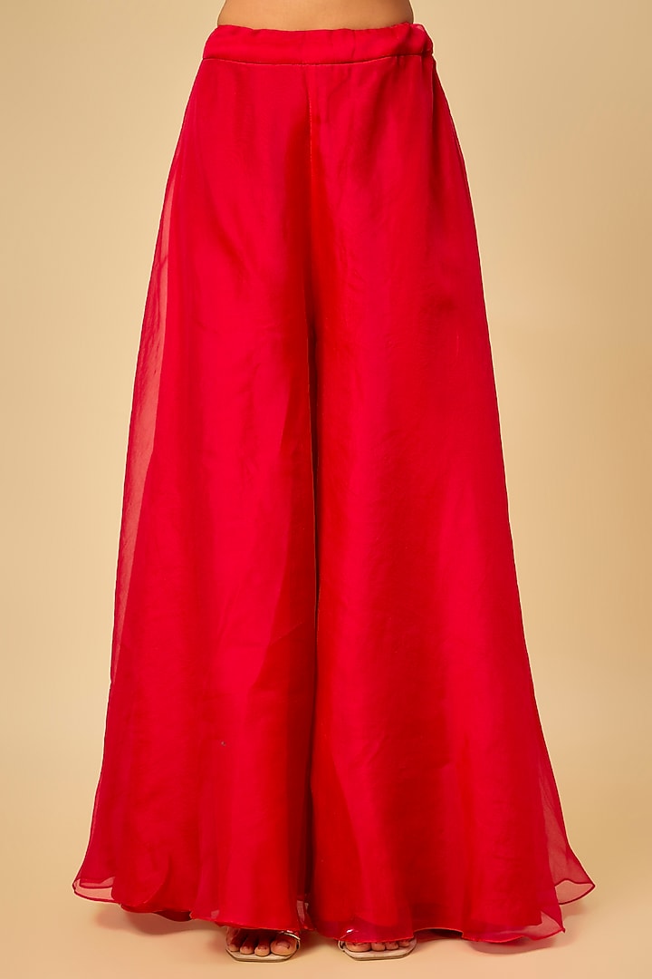 Red Organza Wedding Sharara Set by Prisho at Pernia's Pop Up Shop