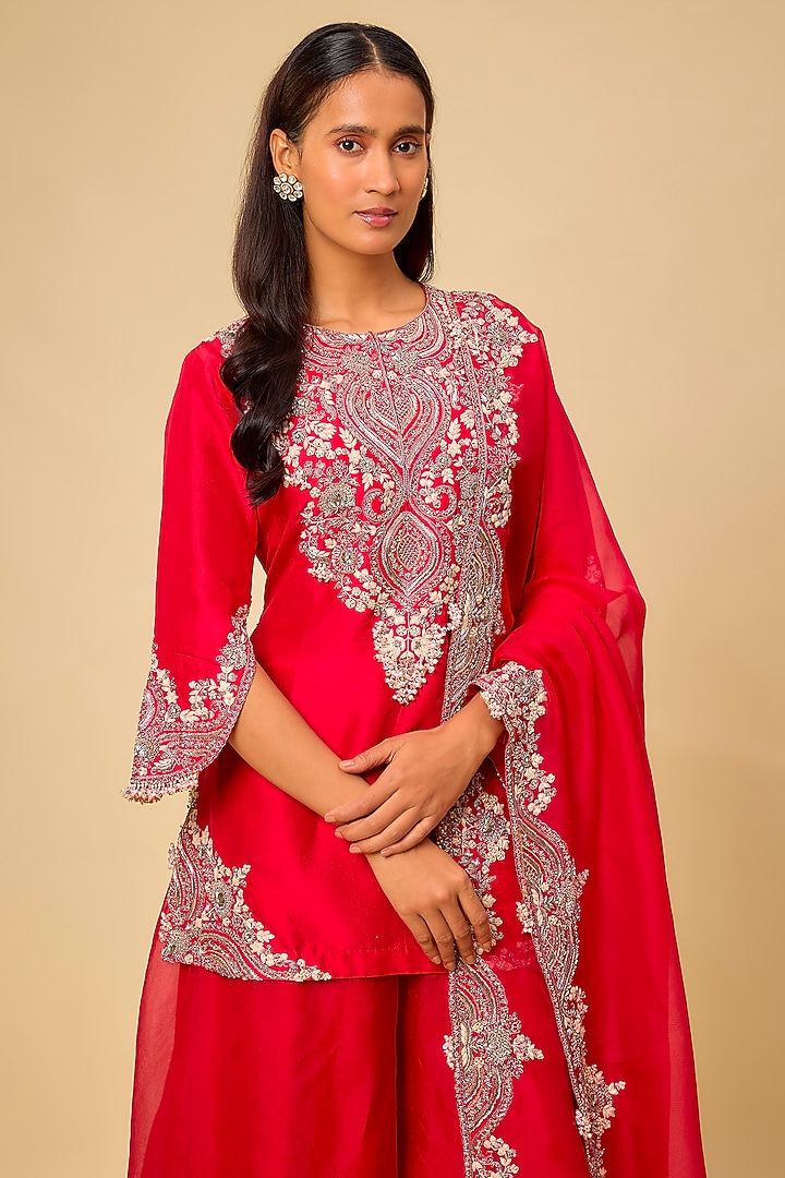 Red Organza Wedding Sharara Set by Prisho at Pernia's Pop Up Shop