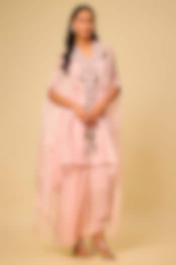 Flamingo Pink Organza Dori Work Kaftan Set by Prisho at Pernia's Pop Up Shop