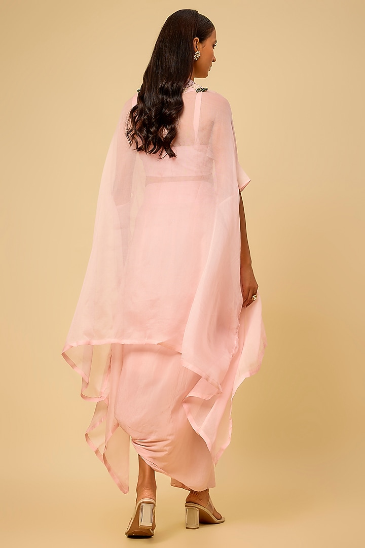 Flamingo Pink Organza Dori Work Kaftan Set by Prisho at Pernia's Pop Up Shop