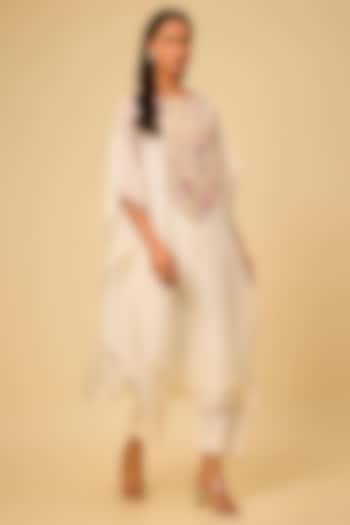 Ivory Organza Thread Work Kaftan Set by Prisho at Pernia's Pop Up Shop