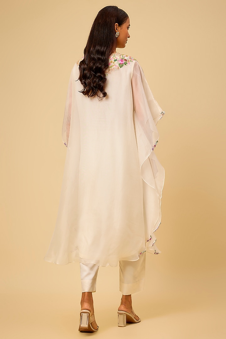 Ivory Organza Thread Work Kaftan Set by Prisho at Pernia's Pop Up Shop