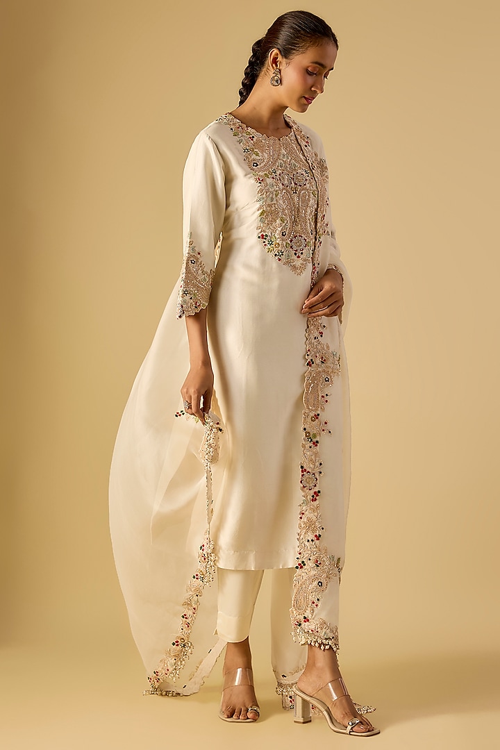 Ivory Silk Dori Work Kurta Set by Prisho at Pernia's Pop Up Shop