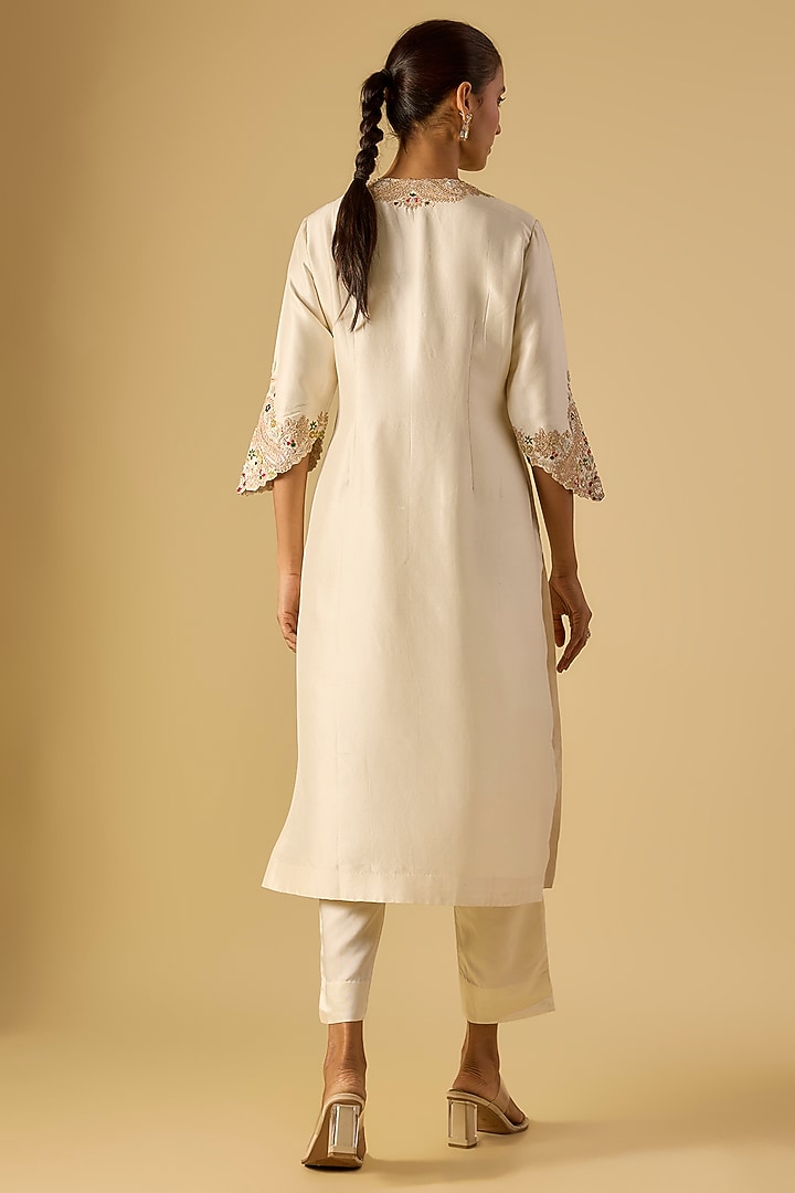 Ivory Silk Dori Work Kurta Set by Prisho at Pernia's Pop Up Shop
