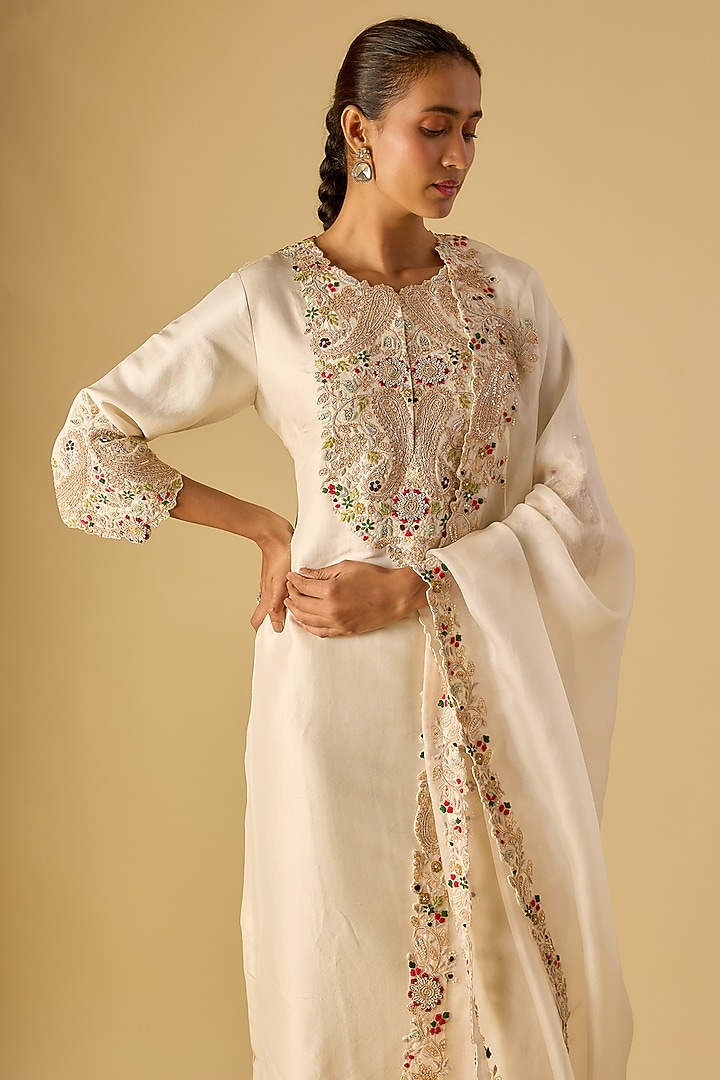 Ivory Silk Dori Work Kurta Set by Prisho at Pernia's Pop Up Shop