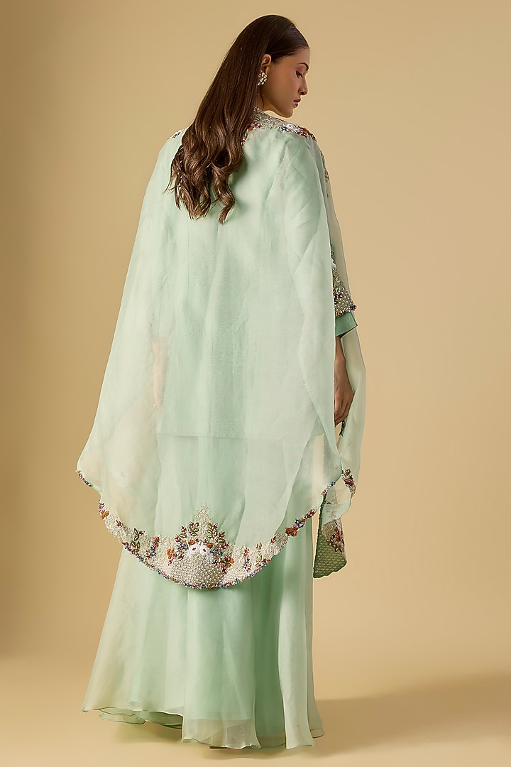 Aqua Silk Thread Work Jacket Kurta Set by Prisho at Pernia's Pop Up Shop