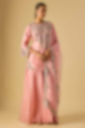 Dark Flamingo Pink Organza Wedding Sharara Set by Prisho at Pernia's Pop Up Shop