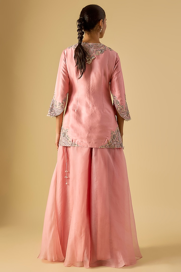 Dark Flamingo Pink Organza Wedding Sharara Set by Prisho at Pernia's Pop Up Shop