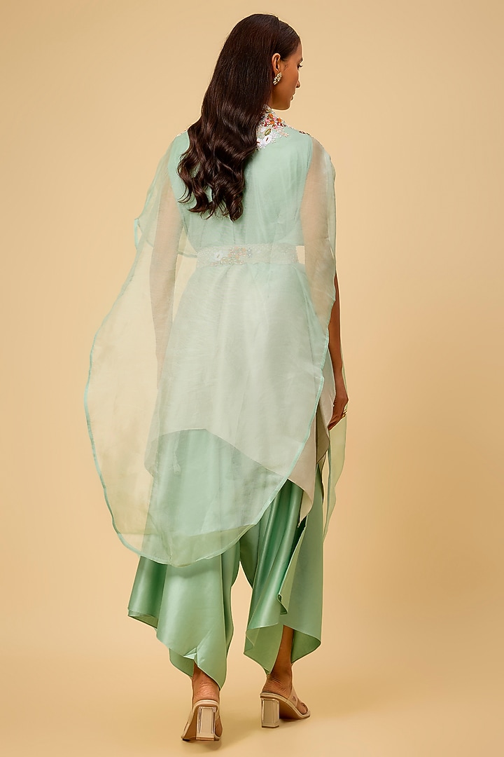 Aqua Organza Thread Work Jacket Kurta Set by Prisho at Pernia's Pop Up Shop