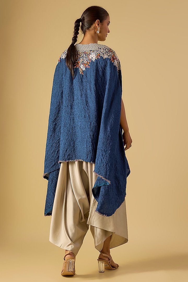 Blue Crushed Silk Thread Work Kaftan Set by Prisho at Pernia's Pop Up Shop
