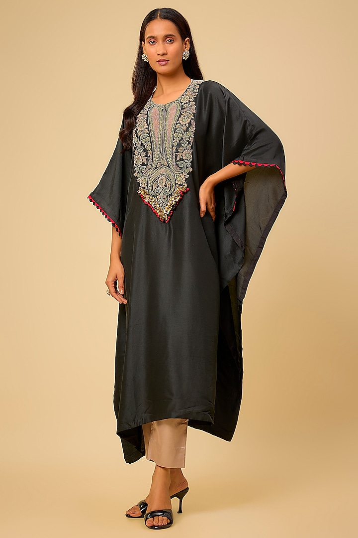 Black Silk Dori Work Kaftan Set by Prisho at Pernia's Pop Up Shop