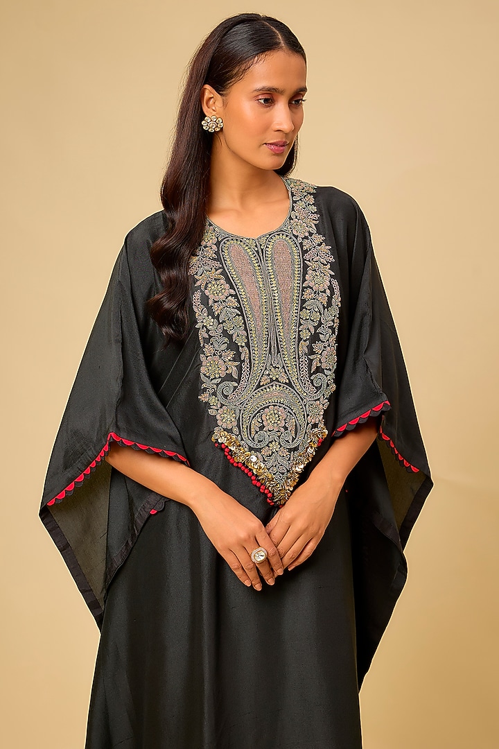 Black Silk Dori Work Kaftan Set by Prisho at Pernia's Pop Up Shop