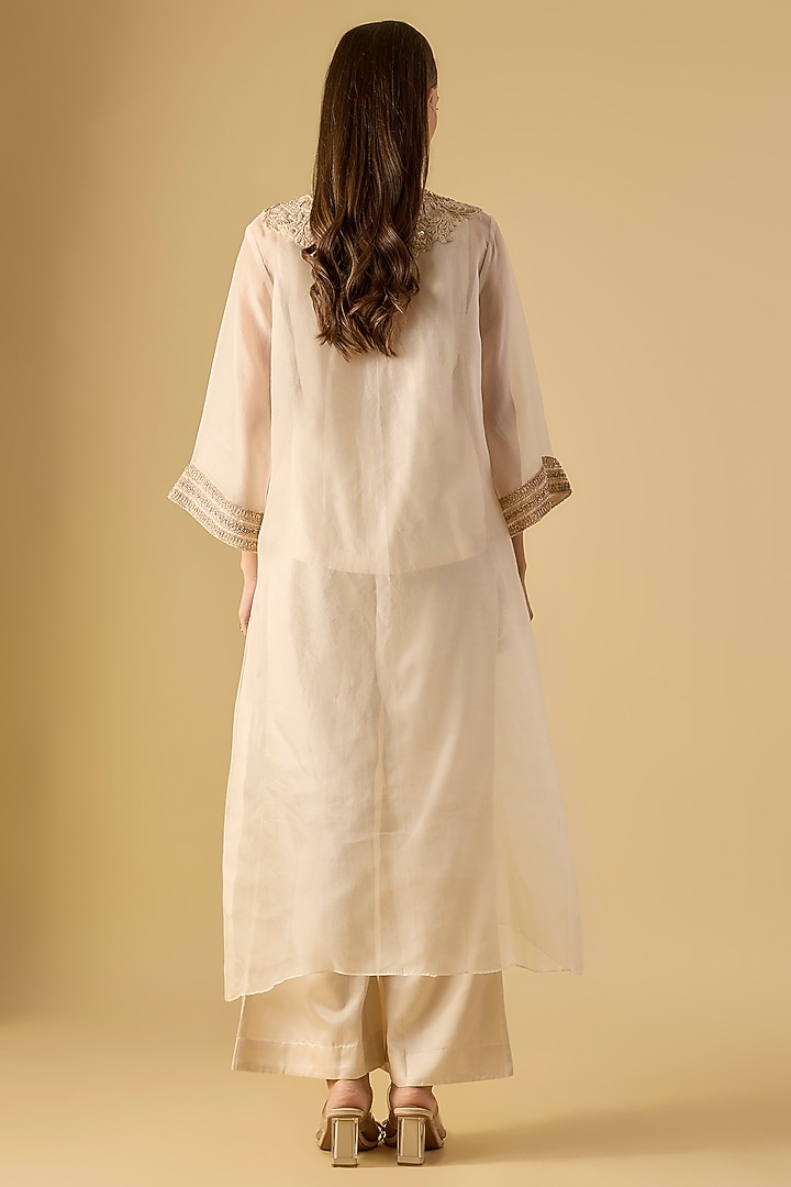 Ivory Organza Resham Work Jacket Set by Prisho at Pernia's Pop Up Shop