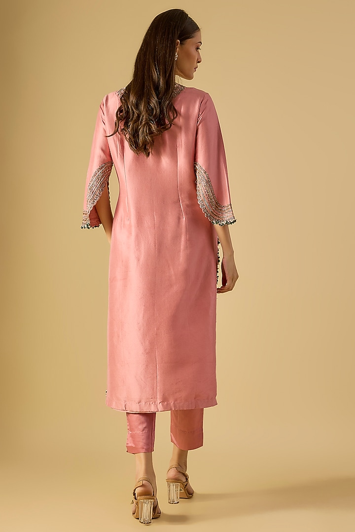 Dark Flamingo Pink Silk Maal Work Kurta Set by Prisho at Pernia's Pop Up Shop