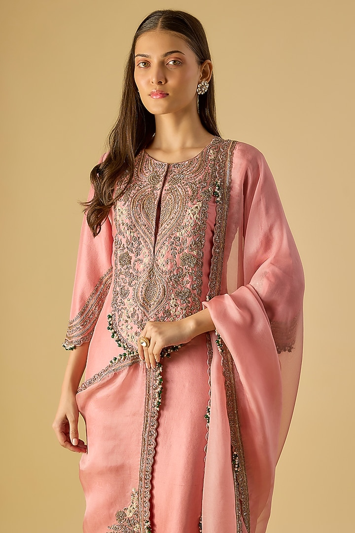 Dark Flamingo Pink Silk Maal Work Kurta Set by Prisho at Pernia's Pop Up Shop