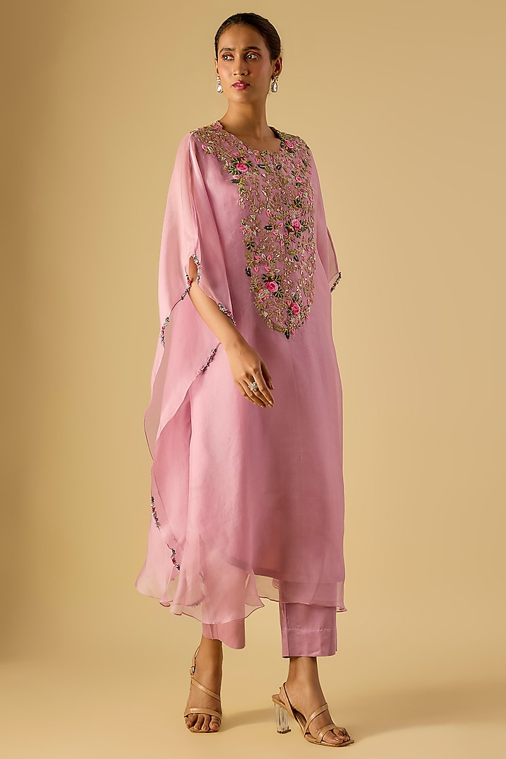 Lavender Organza Thread Work Kaftan Set by Prisho at Pernia's Pop Up Shop