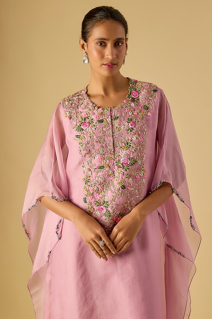 Lavender Organza Thread Work Kaftan Set by Prisho at Pernia's Pop Up Shop