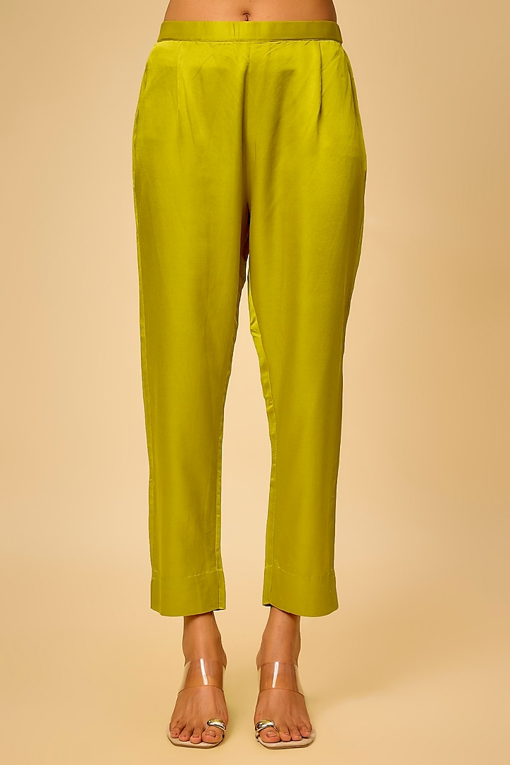 Lime Green Silk Resham Work Kurta Set by Prisho at Pernia's Pop Up Shop