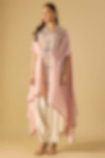 Dark Flamingo Pink Silk Resham Work Kaftan Set by Prisho at Pernia's Pop Up Shop