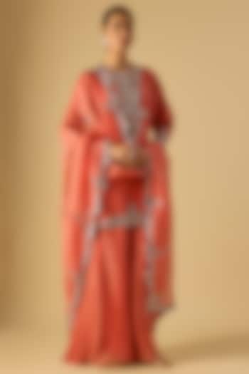 Deep Orange Organza Wedding Sharara Set by Prisho at Pernia's Pop Up Shop