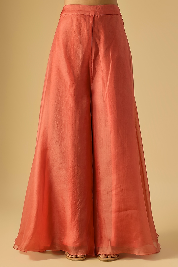 Deep Orange Organza Wedding Sharara Set by Prisho at Pernia's Pop Up Shop