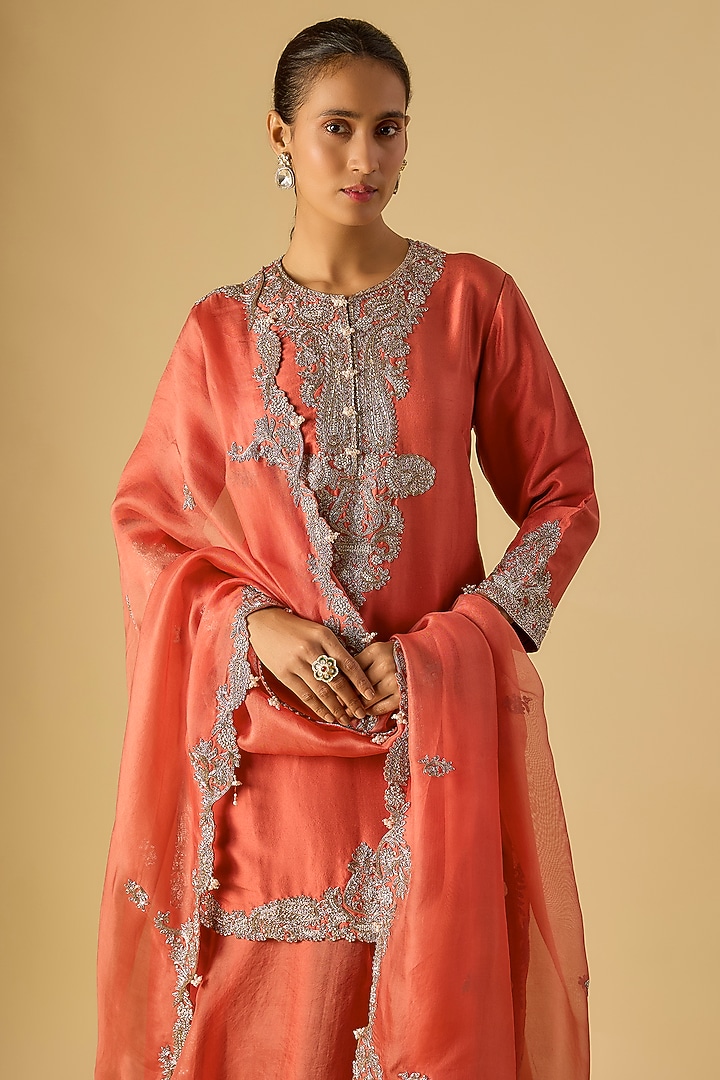 Deep Orange Organza Wedding Sharara Set by Prisho at Pernia's Pop Up Shop