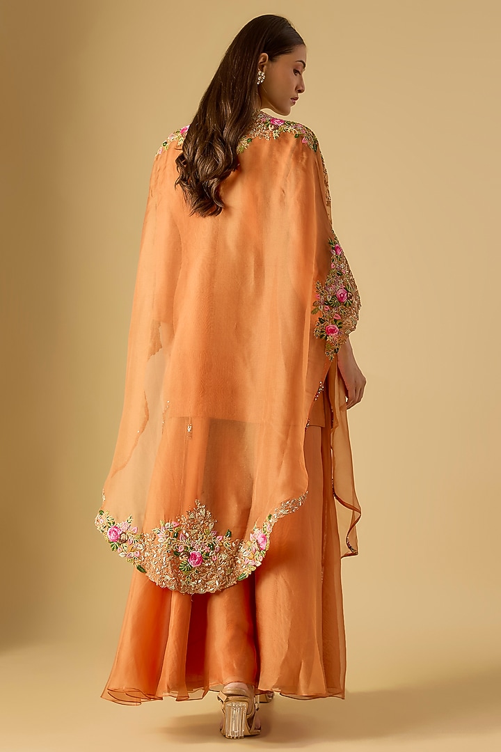 Rust Silk Thread Work Jacket Kurta Set by Prisho at Pernia's Pop Up Shop