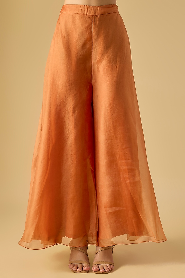 Rust Silk Thread Work Jacket Kurta Set by Prisho at Pernia's Pop Up Shop