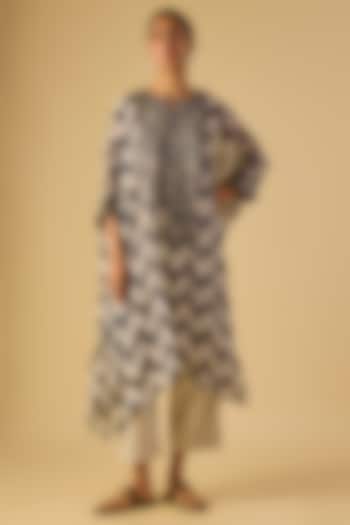 Smoke Colored Chanderi Printed Kaftan Set by Prisho at Pernia's Pop Up Shop