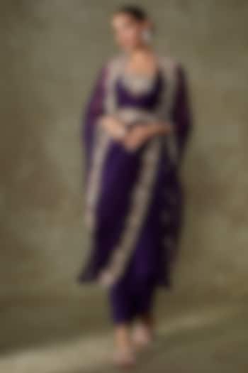 Purple Crepe Embroidered Cape Set by Prisho at Pernia's Pop Up Shop