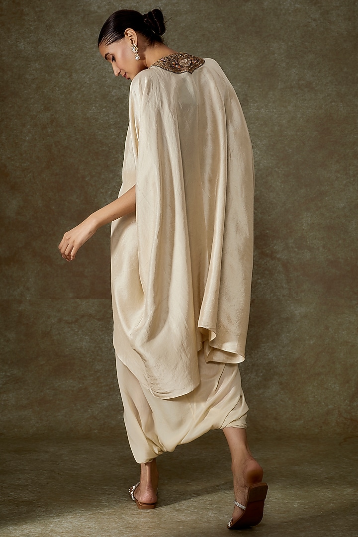 Ivory Silk Embroidered Kaftan Set by Prisho at Pernia's Pop Up Shop