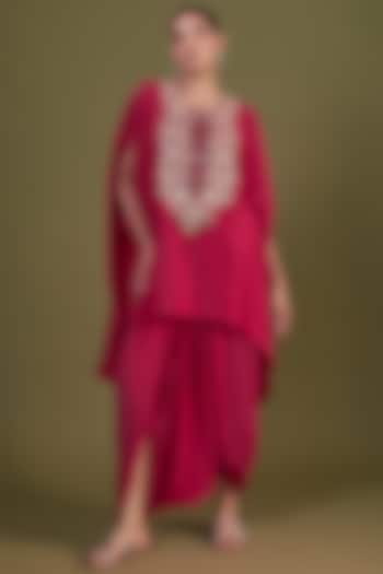 Red Silk Embroidered Kaftan Set by Prisho at Pernia's Pop Up Shop
